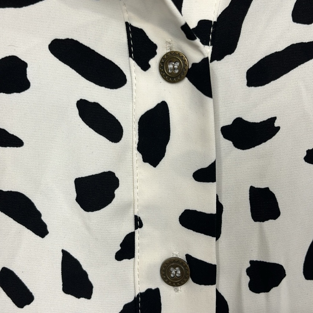Umgee Womens Mini Dress S Off-White Black Dalmatian Print Sleeveless Boho Flowy - Picture 4 of 15